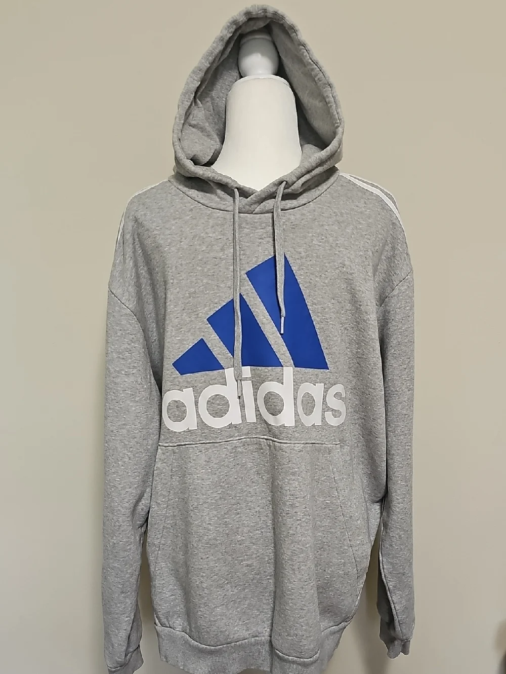 Adidas Grey Hoodie with Blue Trefoil Logo